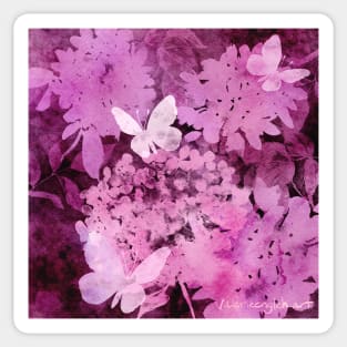 Butterflies and Hydrangeas Negative Painting Pink Sticker